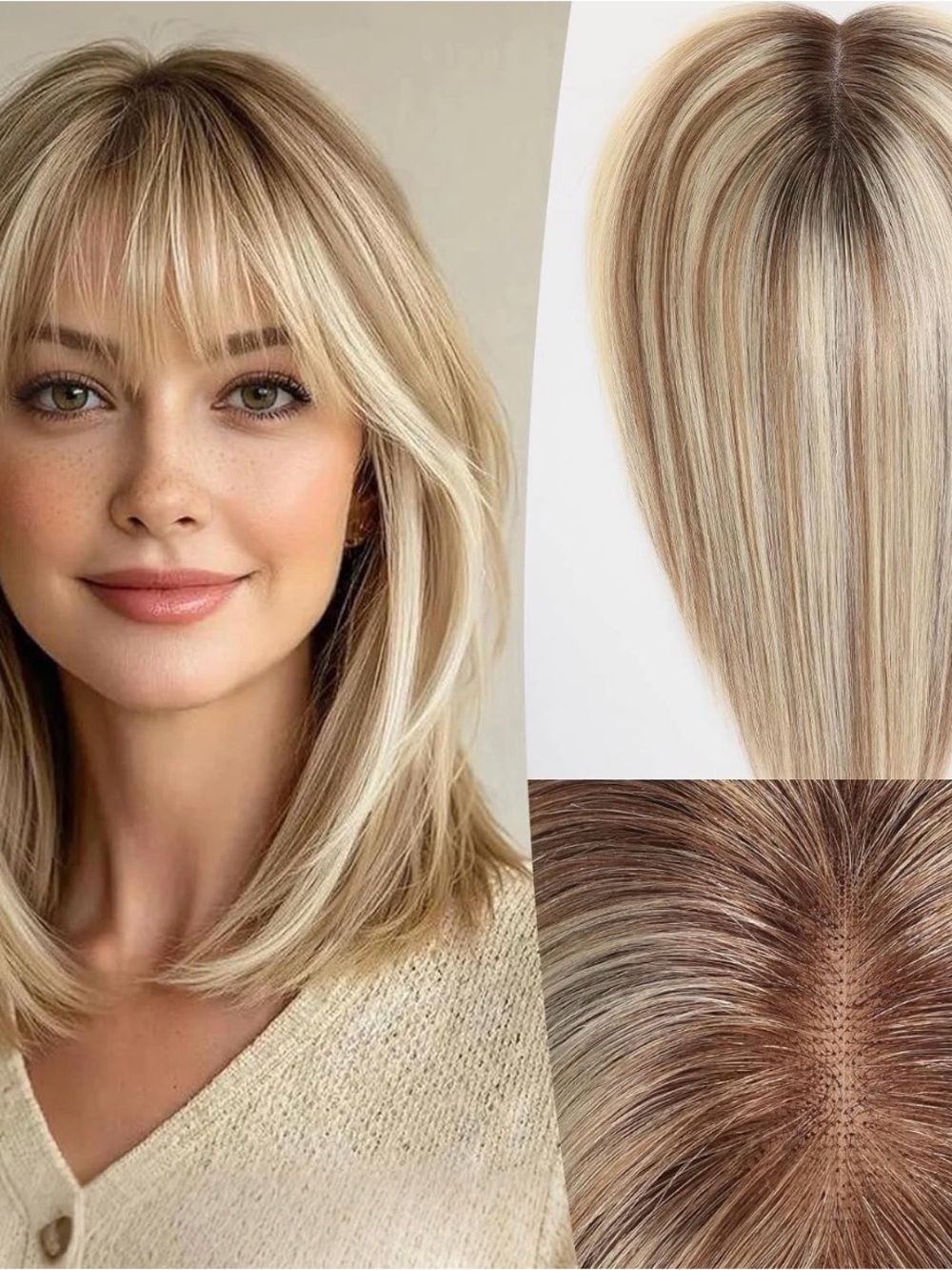 EMMOR 14" Human Hair Topper for Women - Swiss Lace Base with Non-Slip Clips